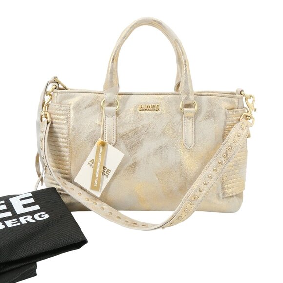 NWT Aimee Kestenberg Biker Babe Convertible Satchel Shoulder Bag Gold Brushed - Picture 1 of 13